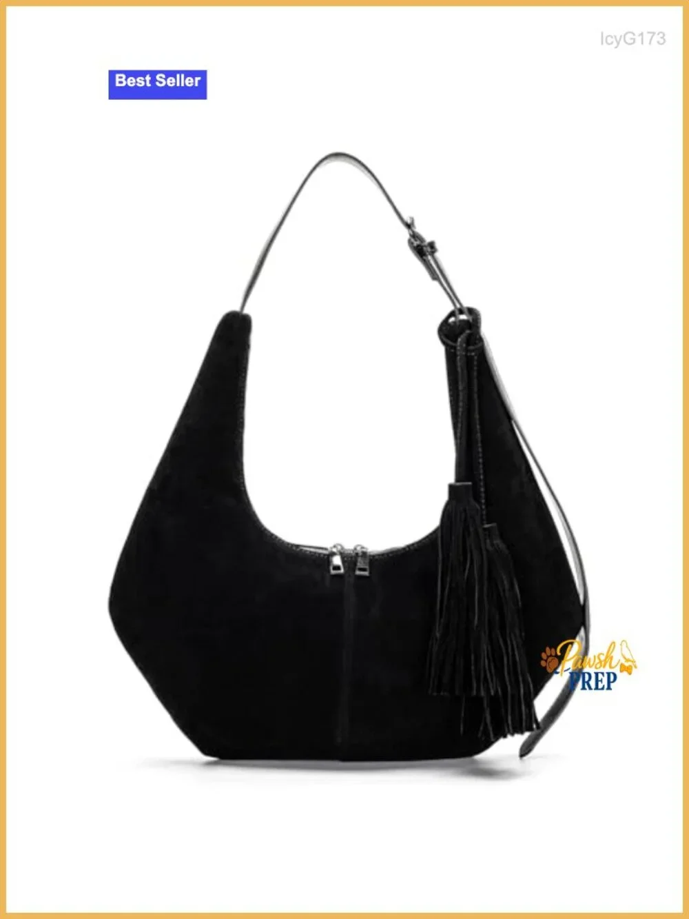 Faux Suede Slouchy Crescent Hobo Shoulder Bag with Tassel Adjustable Strap